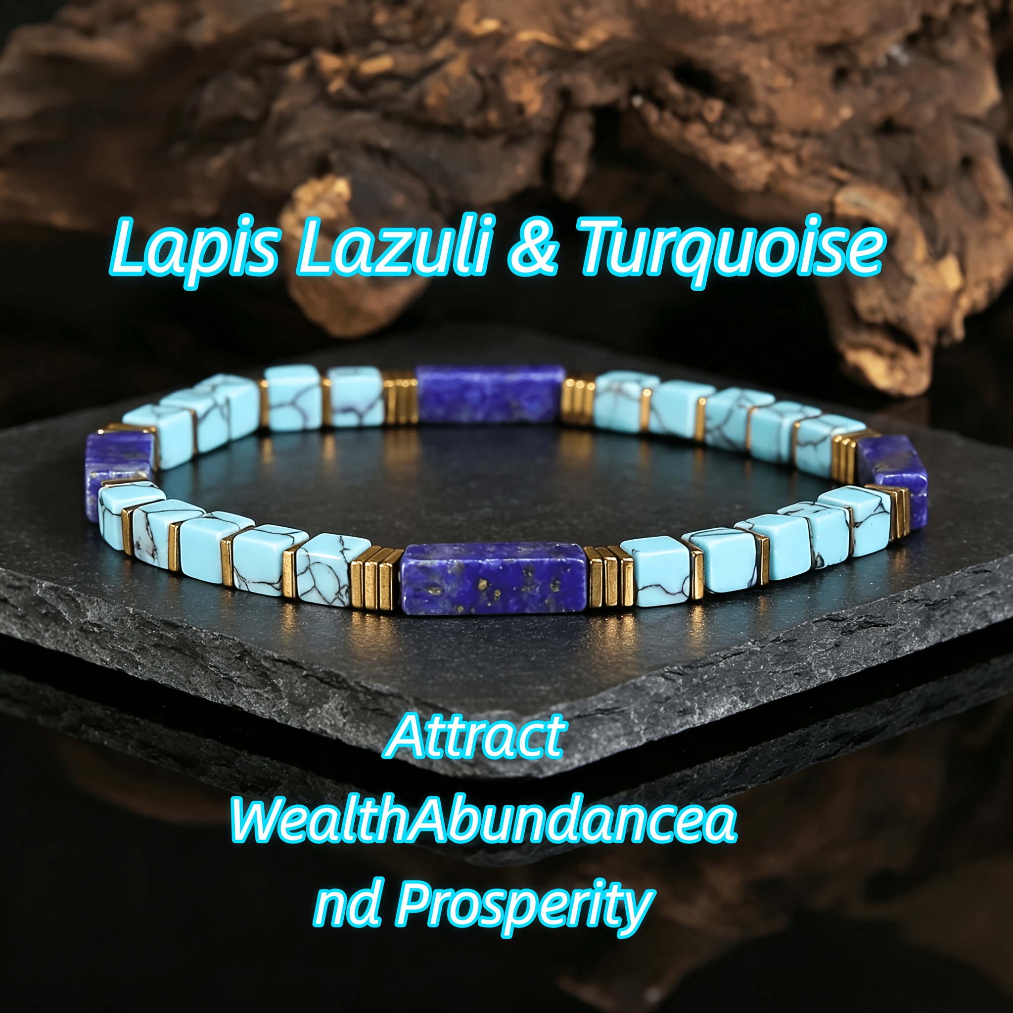 2pcs Lapis Lazuli & Turquoise Square Beaded Bracelet Set